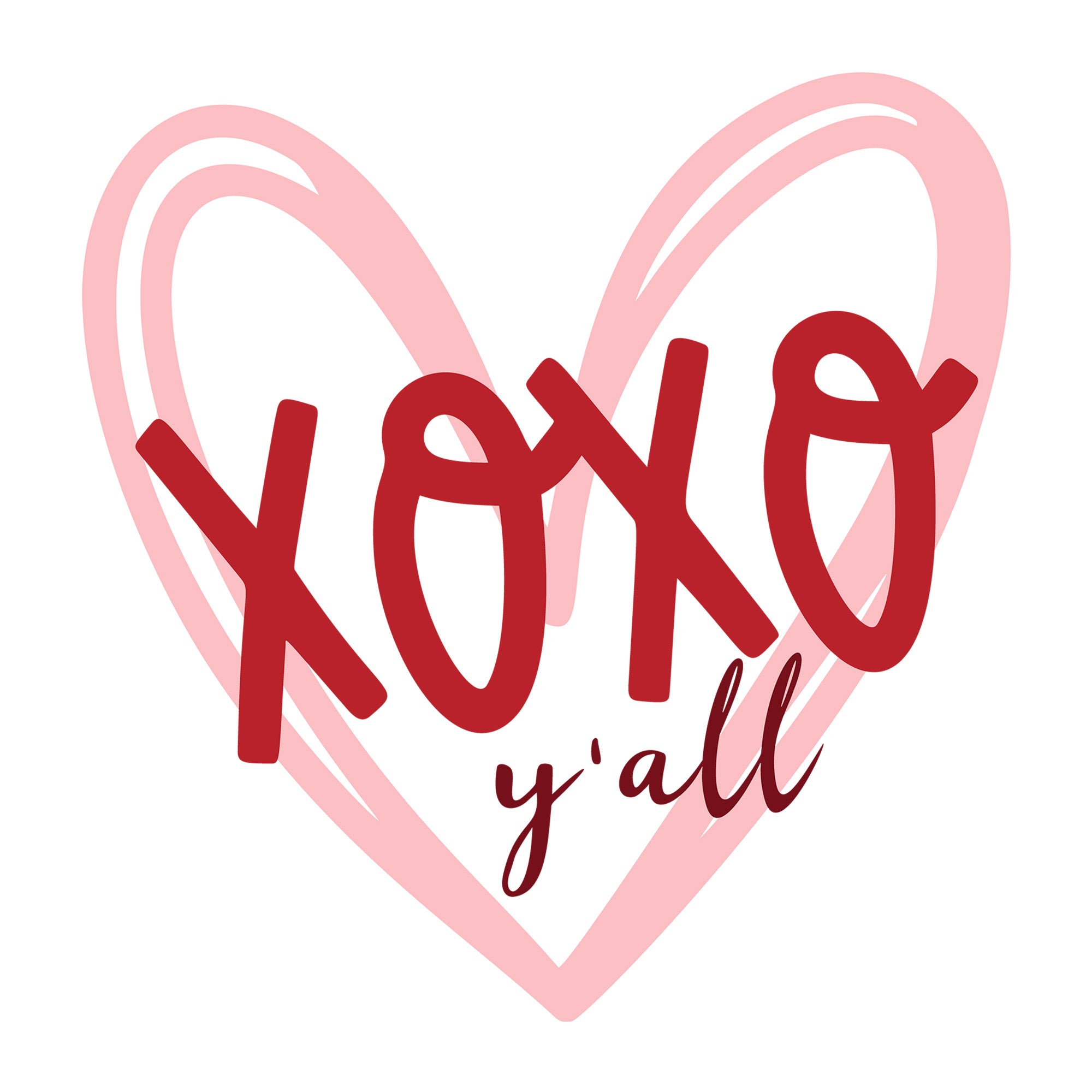 XOXO Y'all SVG design for Cricut, Silhouette, laser cutting, vinyl, sublimation, and Valentine craft projects.