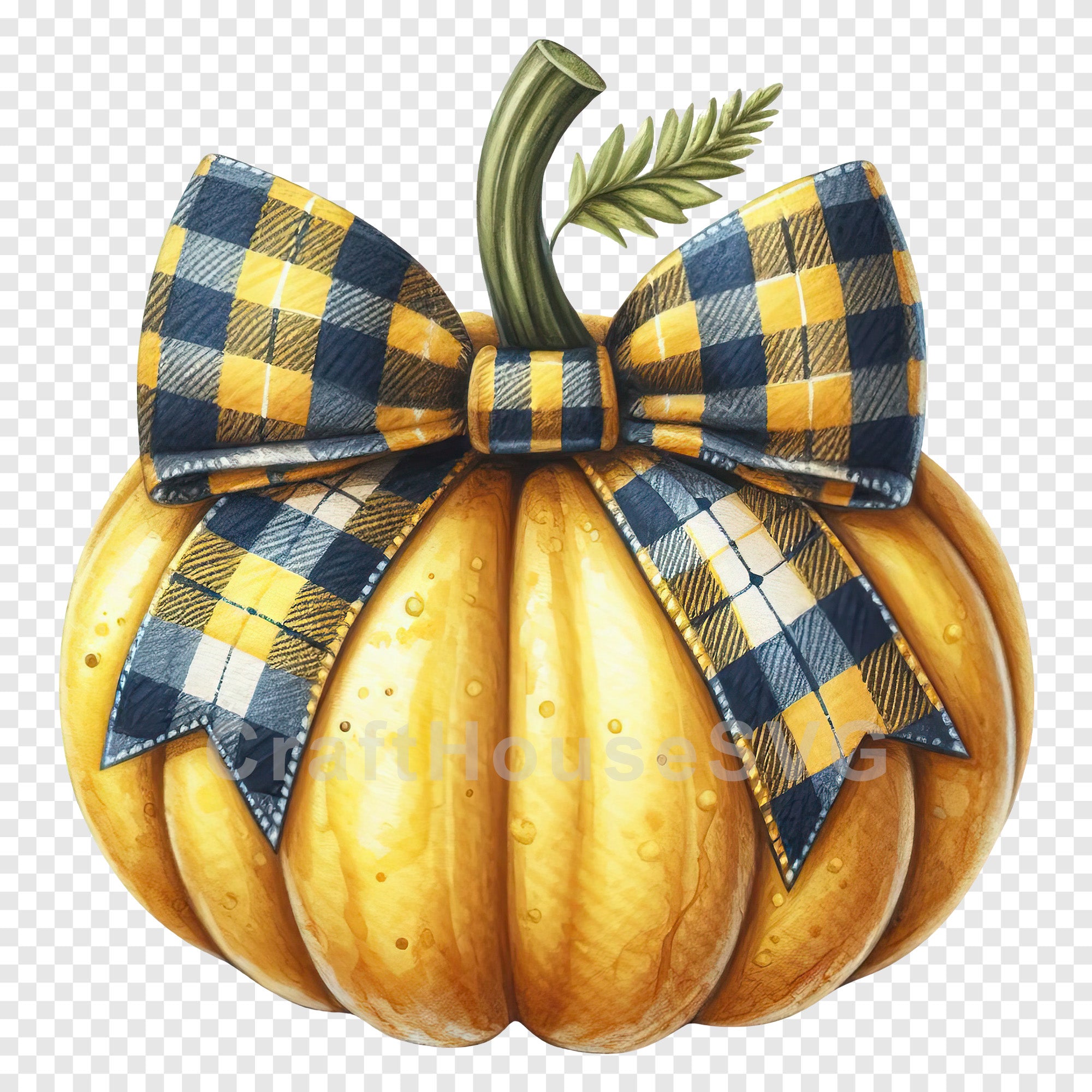 Yellow Preppy Plaid Pumpkin PNG Clip Art Sublimation