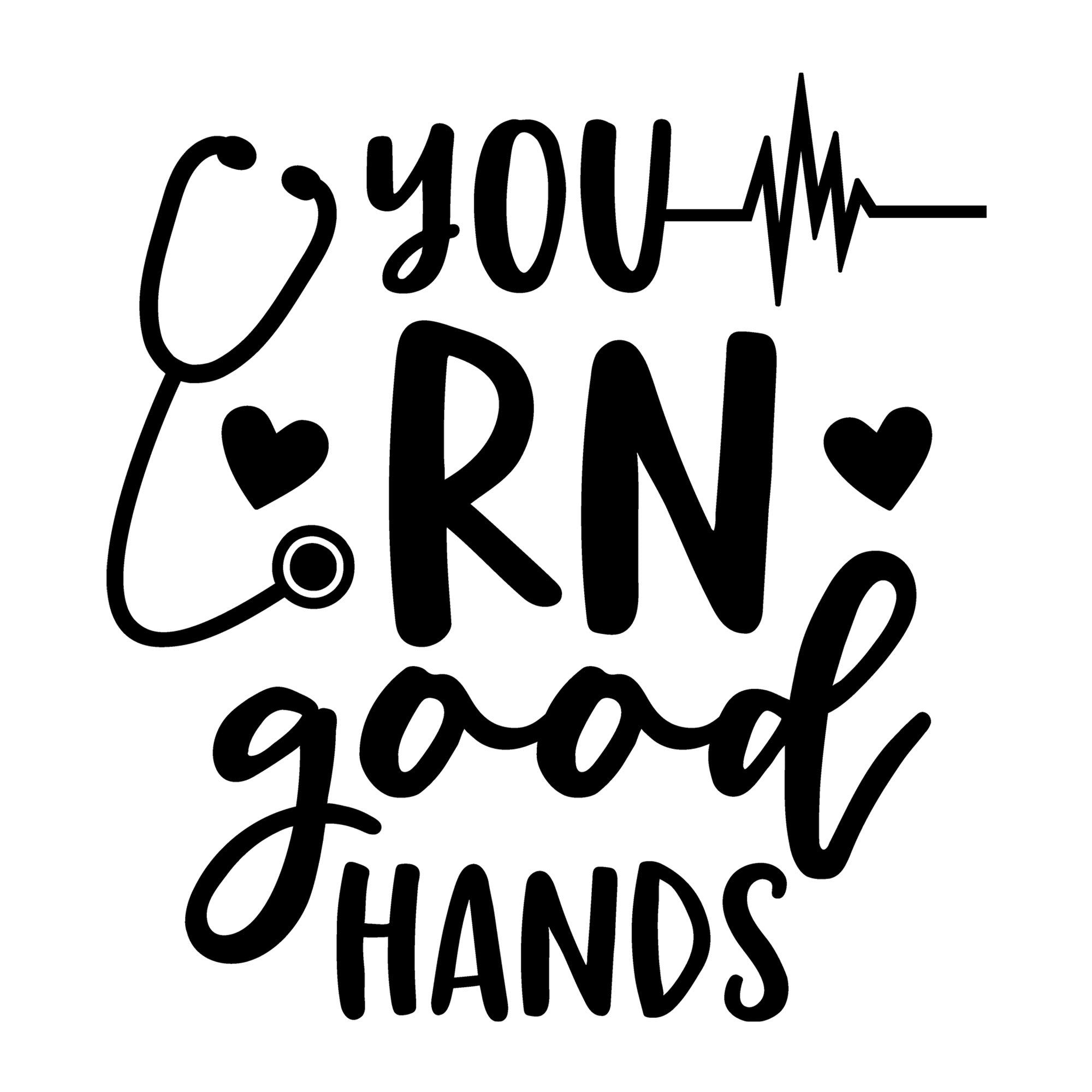 You RN Good Hands SVG design for Cricut, Silhouette, laser cutting, vinyl, sublimation, nurse shirts, decals, mugs, and DIY craft projects.