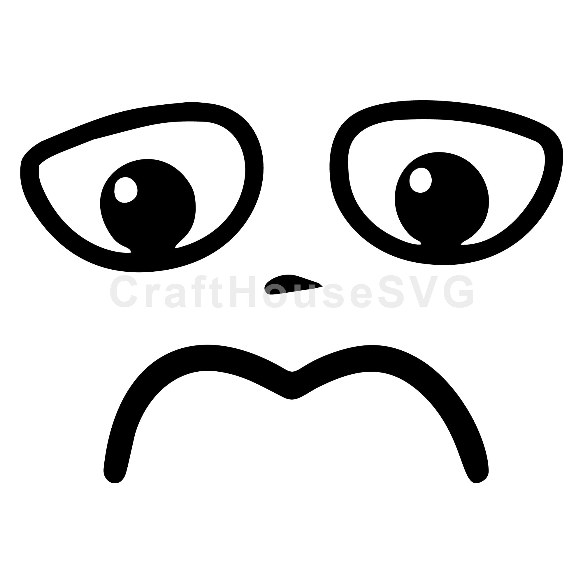 Distressed Cartoon Face SVG with Uneven Eyes and Frown