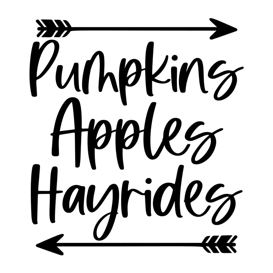 Pumpkins Apples Hayrides SVG design for Cricut, Silhouette, laser cutting, vinyl, sublimation, and fall craft projects.