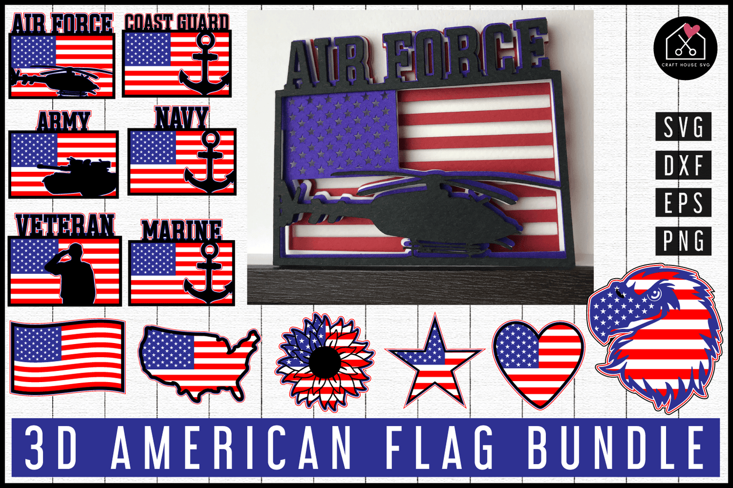 3D American Flag SVG Bundle | MB88 Craft House SVG - SVG files for Cricut and Silhouette
