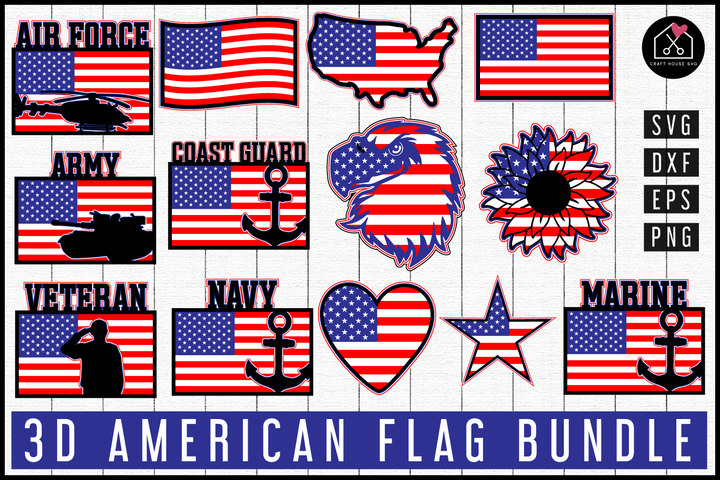 3D American Flag SVG Bundle | MB88 Craft House SVG - SVG files for Cricut and Silhouette