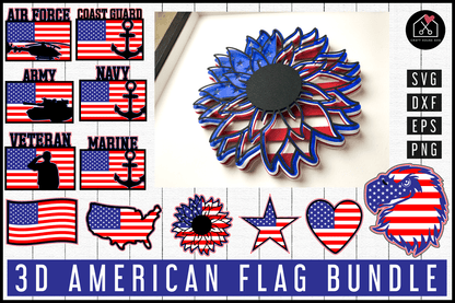 3D American Flag SVG Bundle | MB88 Craft House SVG - SVG files for Cricut and Silhouette