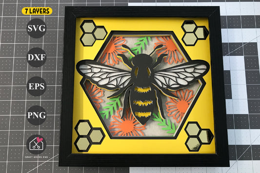 FREE 3D Bee SVG | Layered Spring Shadow Box Cut File - Craft House SVG