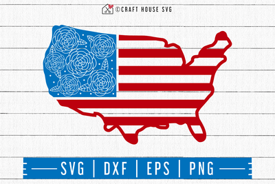 4th of July SVG file | Floral USA Flag SVG Craft House SVG - SVG files for Cricut and Silhouette
