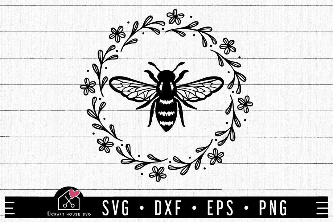 Bee Floral Wreath SVG , Spring, Honey Bee Cut File