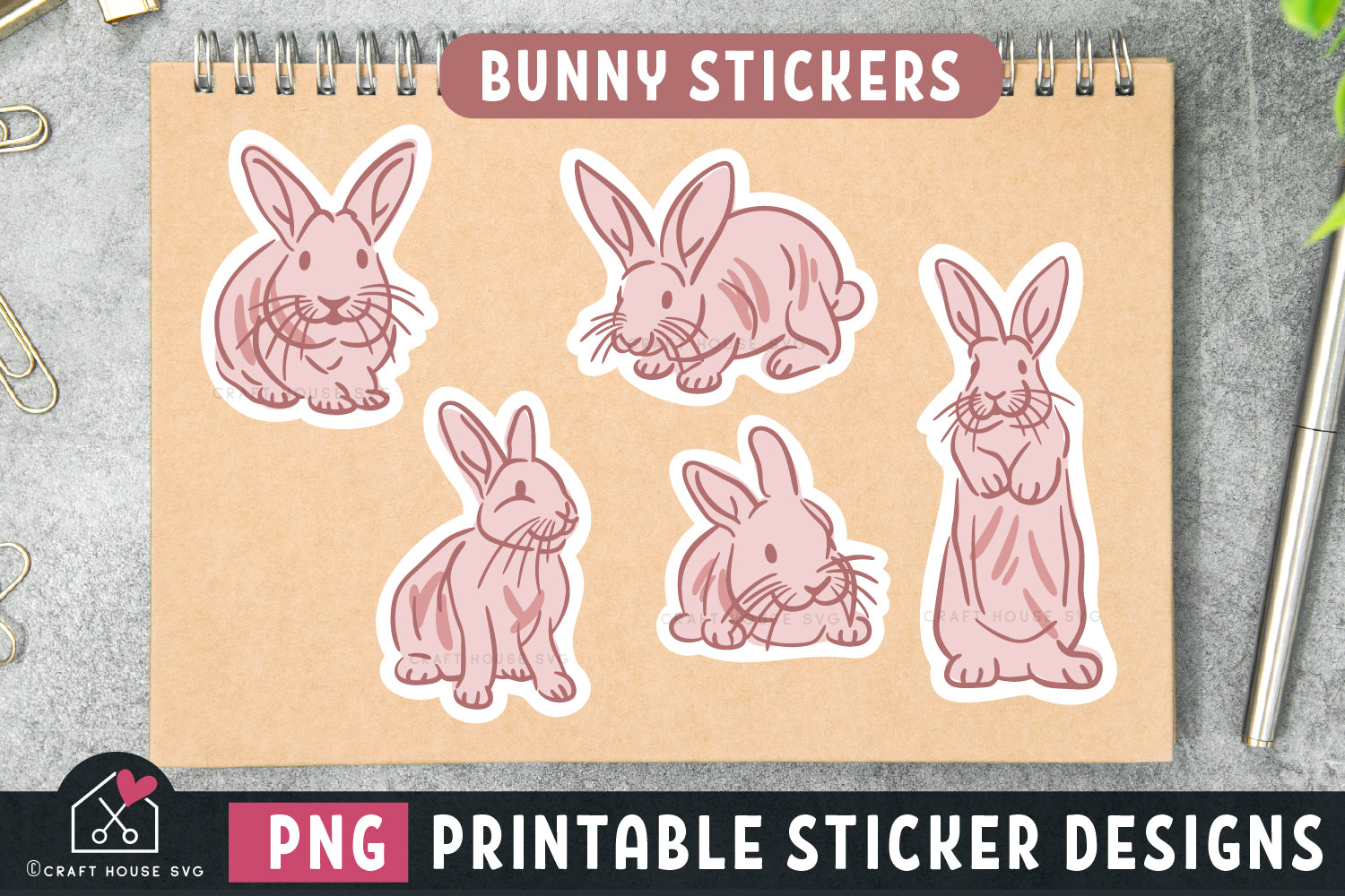Bunny PNG Print and Cut Rabbit Sticker Designs - Craft House SVG