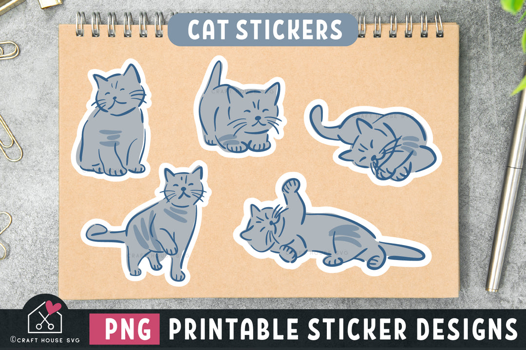 Cat PNG Print and Cut Sticker Designs