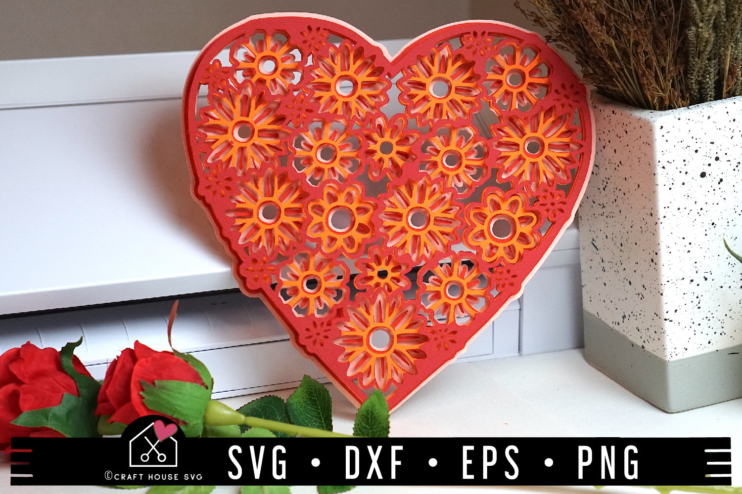 FREE 3D Floral Heart Mandala SVG file | Valentine SVG | FB174 - Craft House SVG