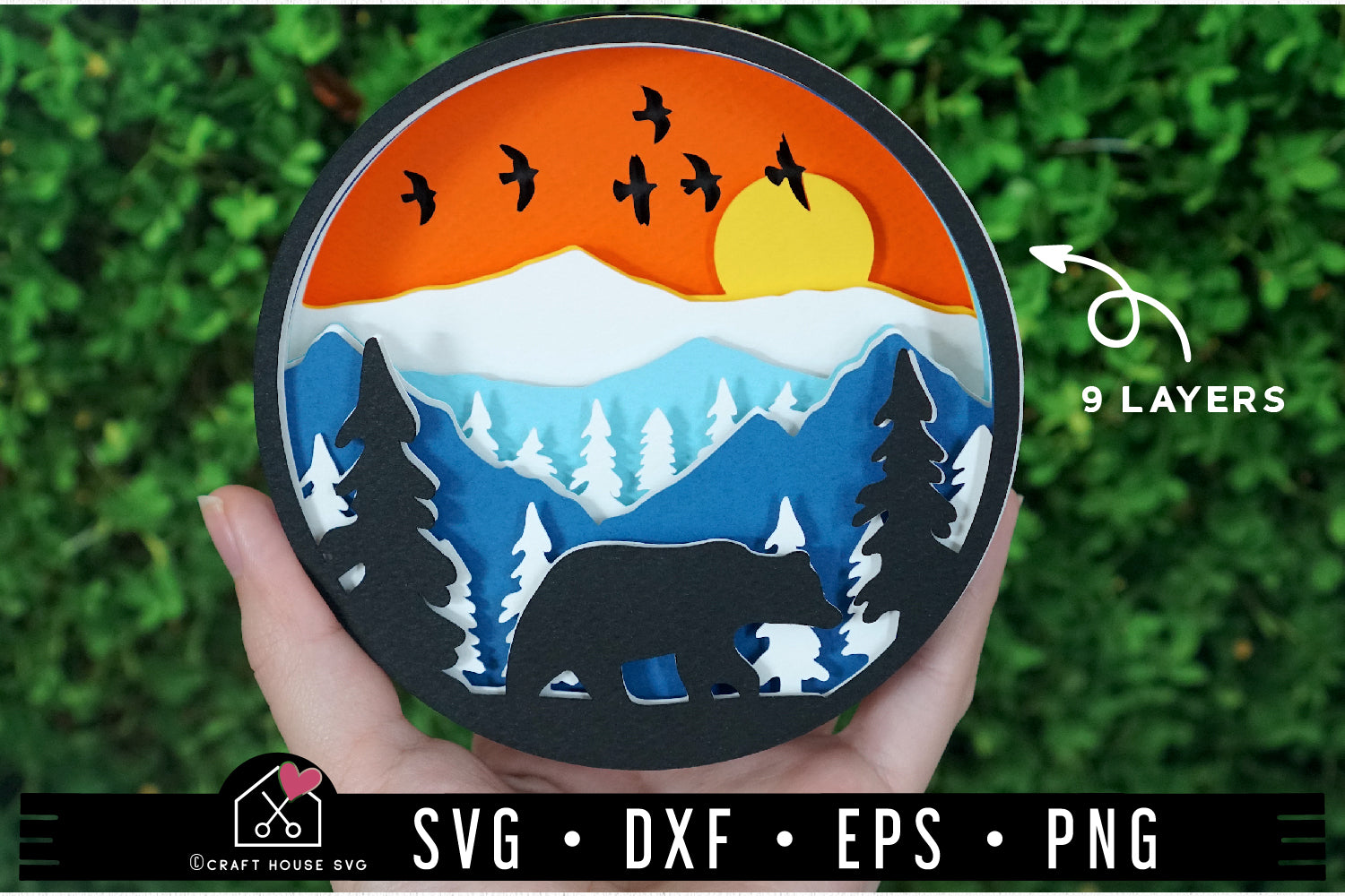 FREE 3D Mountains SVG file | Bear in the mountains 3D SVG | FB179 - Craft House SVG