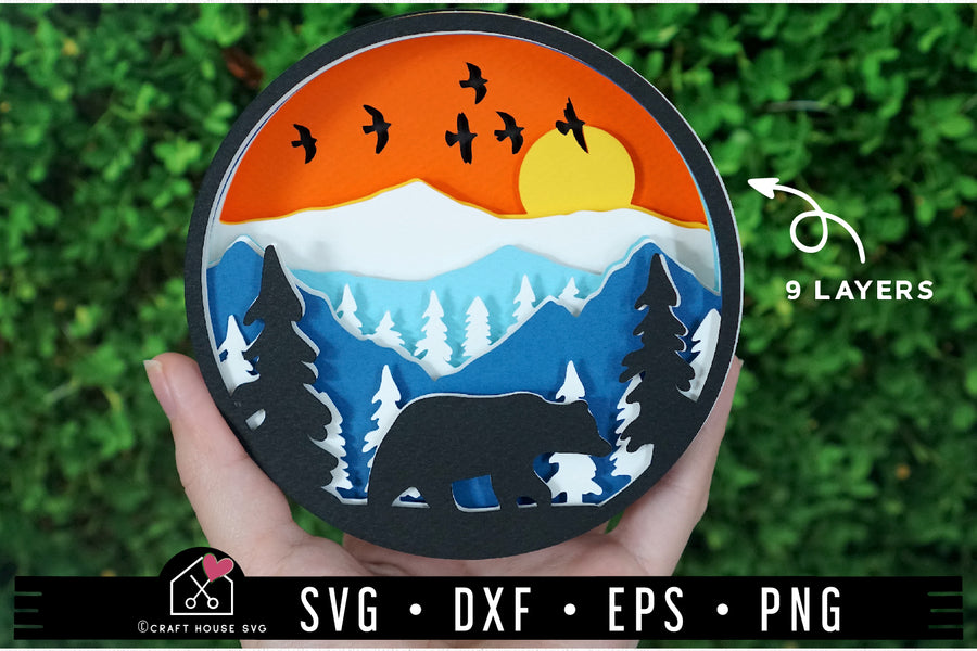 FREE 3D Mountains SVG file | Bear in the mountains 3D SVG | FB179 - Craft House SVG
