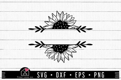 FREE Sunflower Split Monogram SVG | Sunflower SVG | FB193 - Craft House SVG