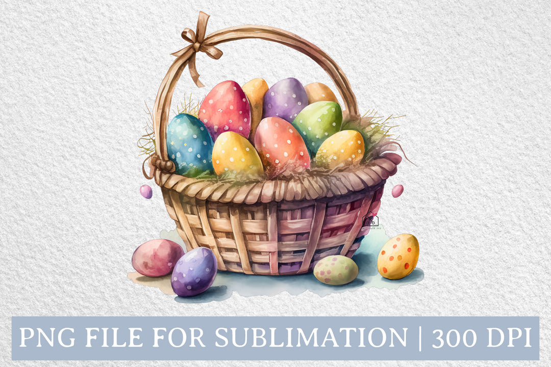 Easter Eggs Basket Watercolor Sublimation Design PNG