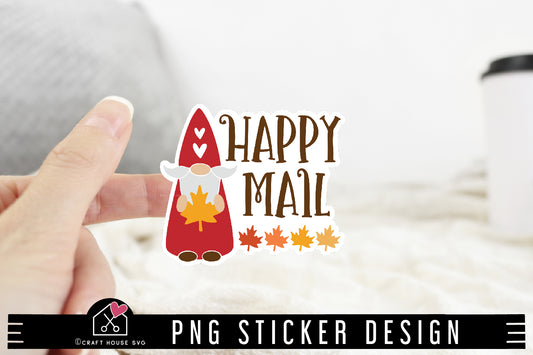 FREE Happy mail Fall gnome Sticker Design PNG file | FB275 - Craft House SVG