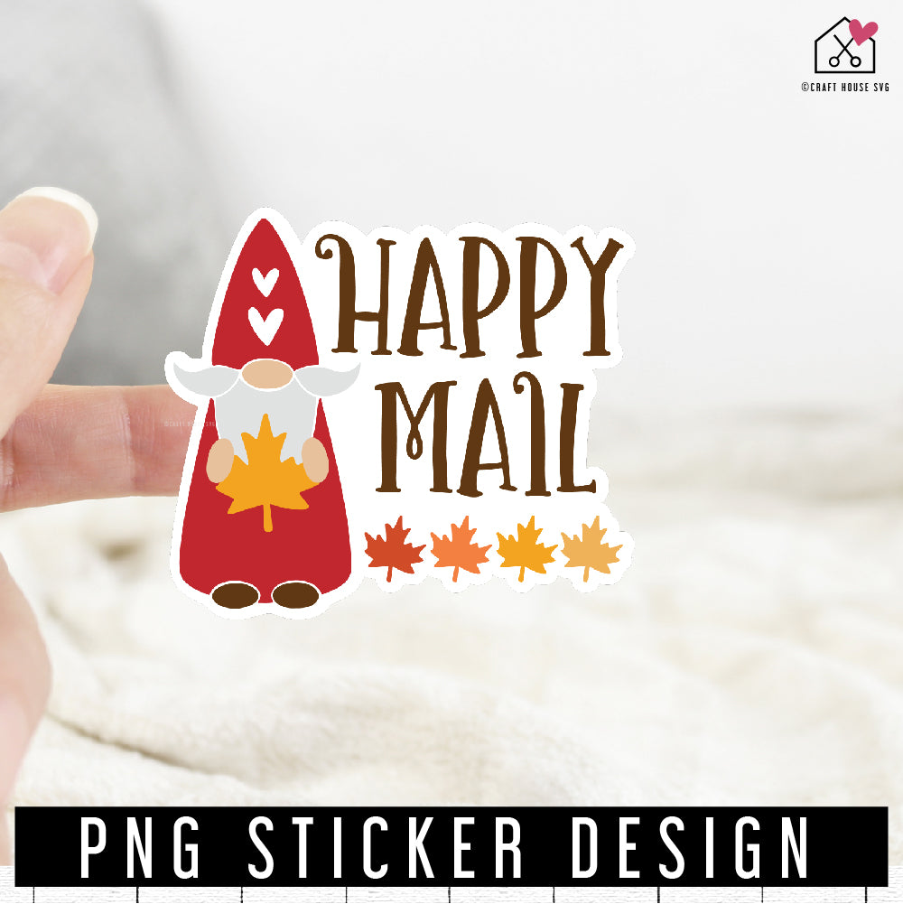 FREE Happy mail Fall gnome Sticker Design PNG file | FB275 - Craft House SVG