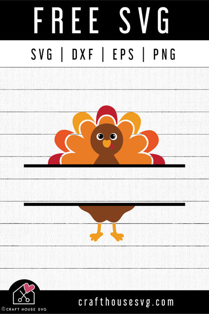 FREE Turkey split monogram SVG Thanksgiving SVG | FB284 - Craft House SVG