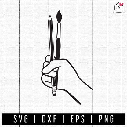 FREE Artist Hand SVG Hand with pencil and paint brush SVG | FB302
