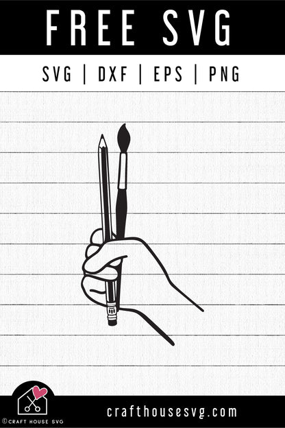FREE Artist Hand SVG Hand with pencil and paint brush SVG | FB302