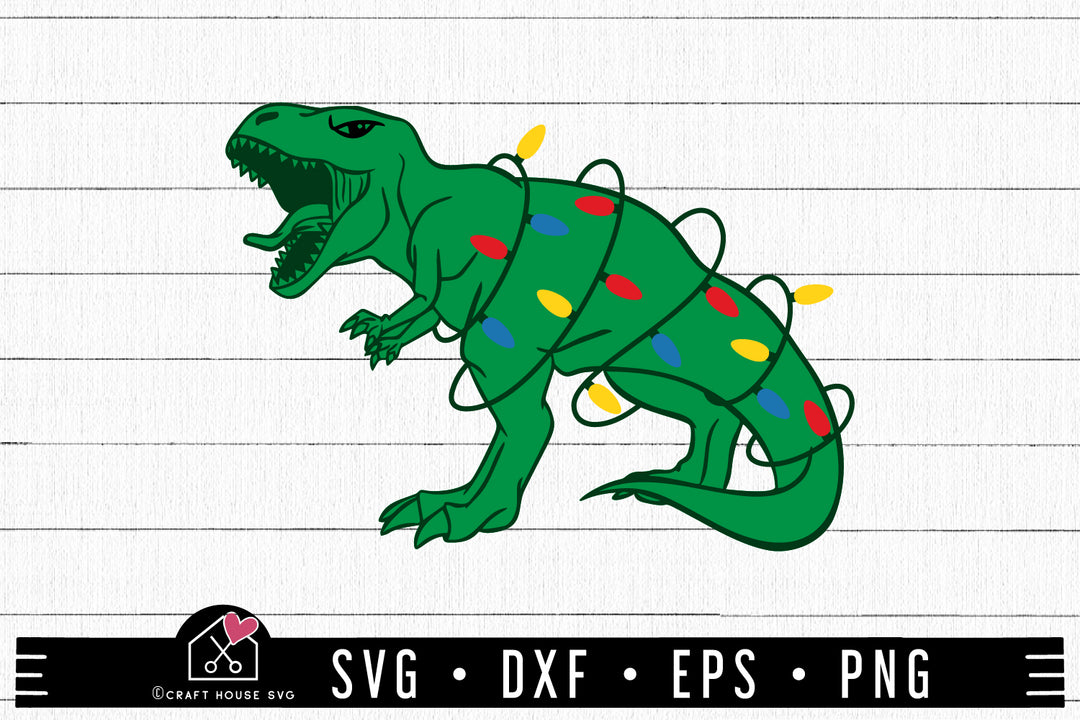 FREE Christmas Lights Dinosaur T-rex SVG | FB362
