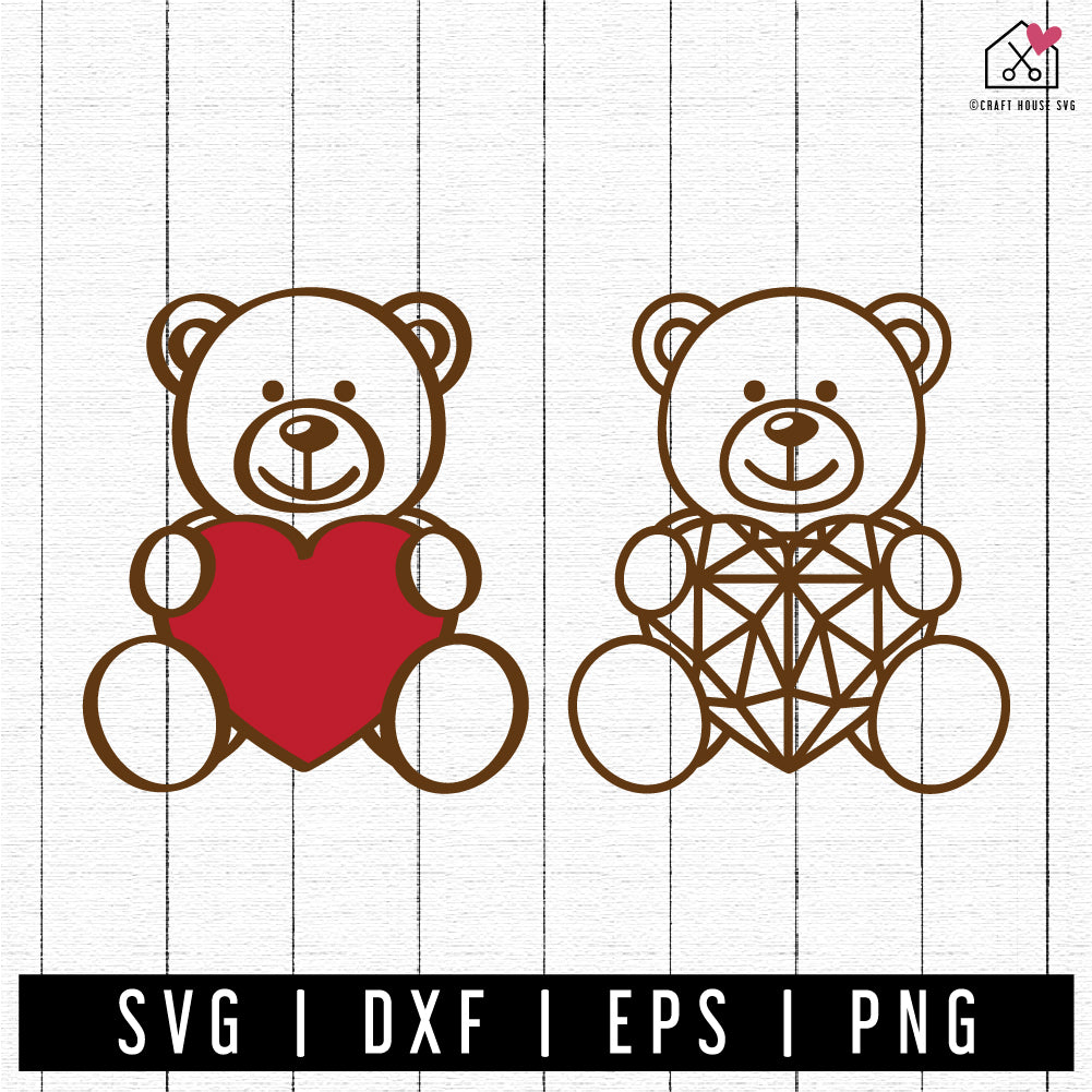 FREE Teddy Bear Heart SVG Valentine cut file FB381 - Craft House SVG