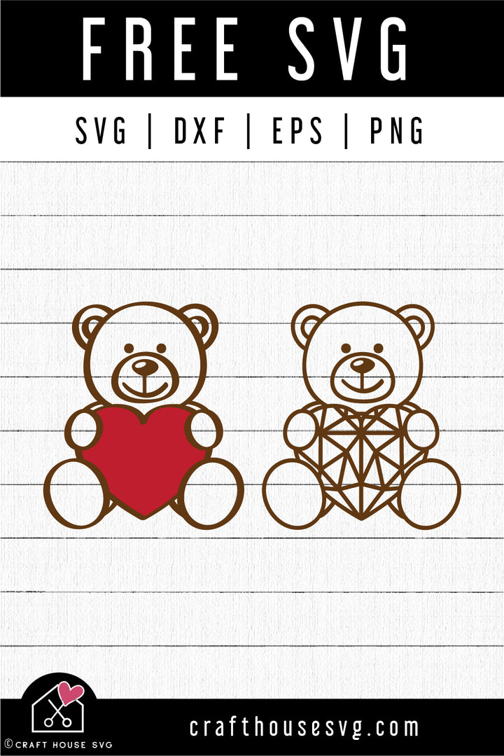 FREE Teddy Bear Heart SVG Valentine cut file FB381