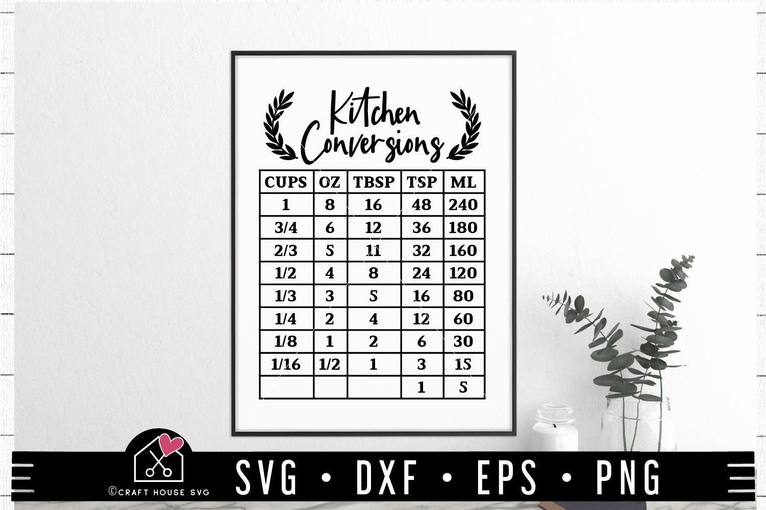 FREE Kitchen Conversions Chart SVG cut file FB410 - Craft House SVG