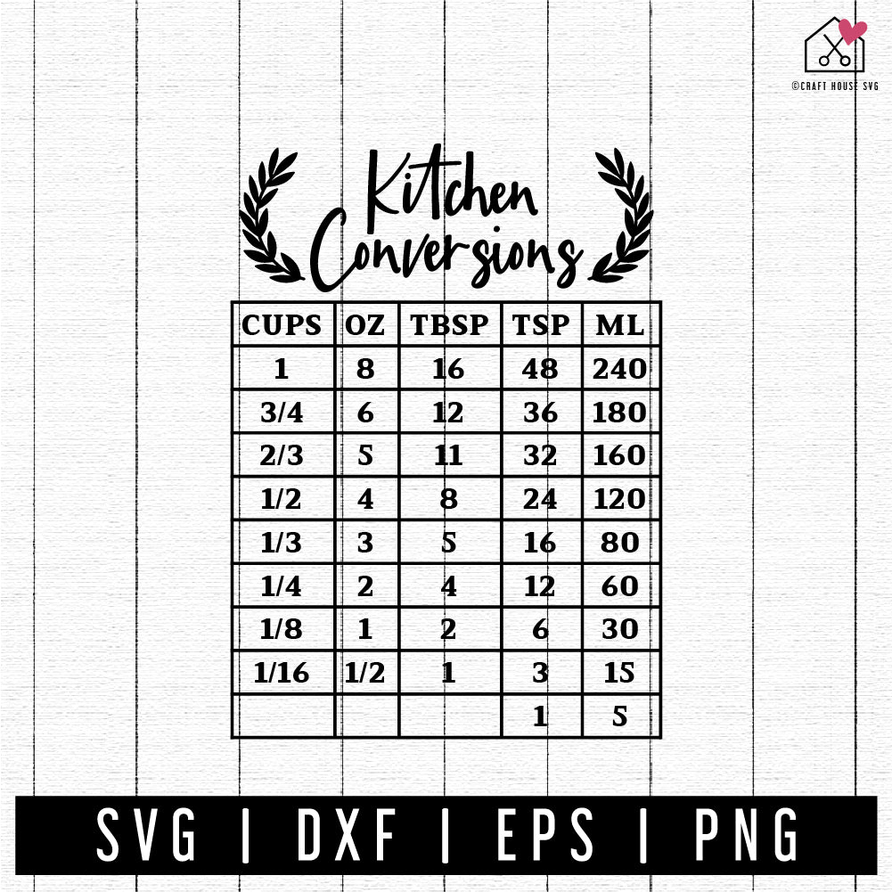 FREE Kitchen Conversions Chart SVG cut file FB410 - Craft House SVG