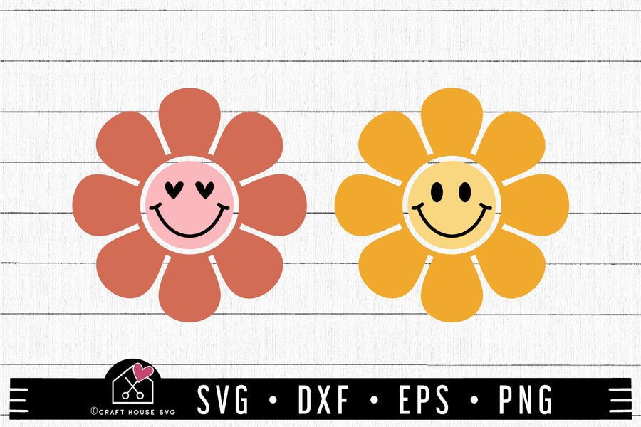 FREE Retro Flower Smiley Face SVG Groovy Cut File | FB463 - Craft House SVG