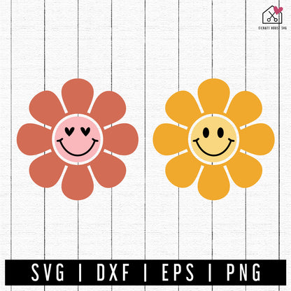 FREE Retro Flower Smiley Face SVG Groovy Cut File | FB463