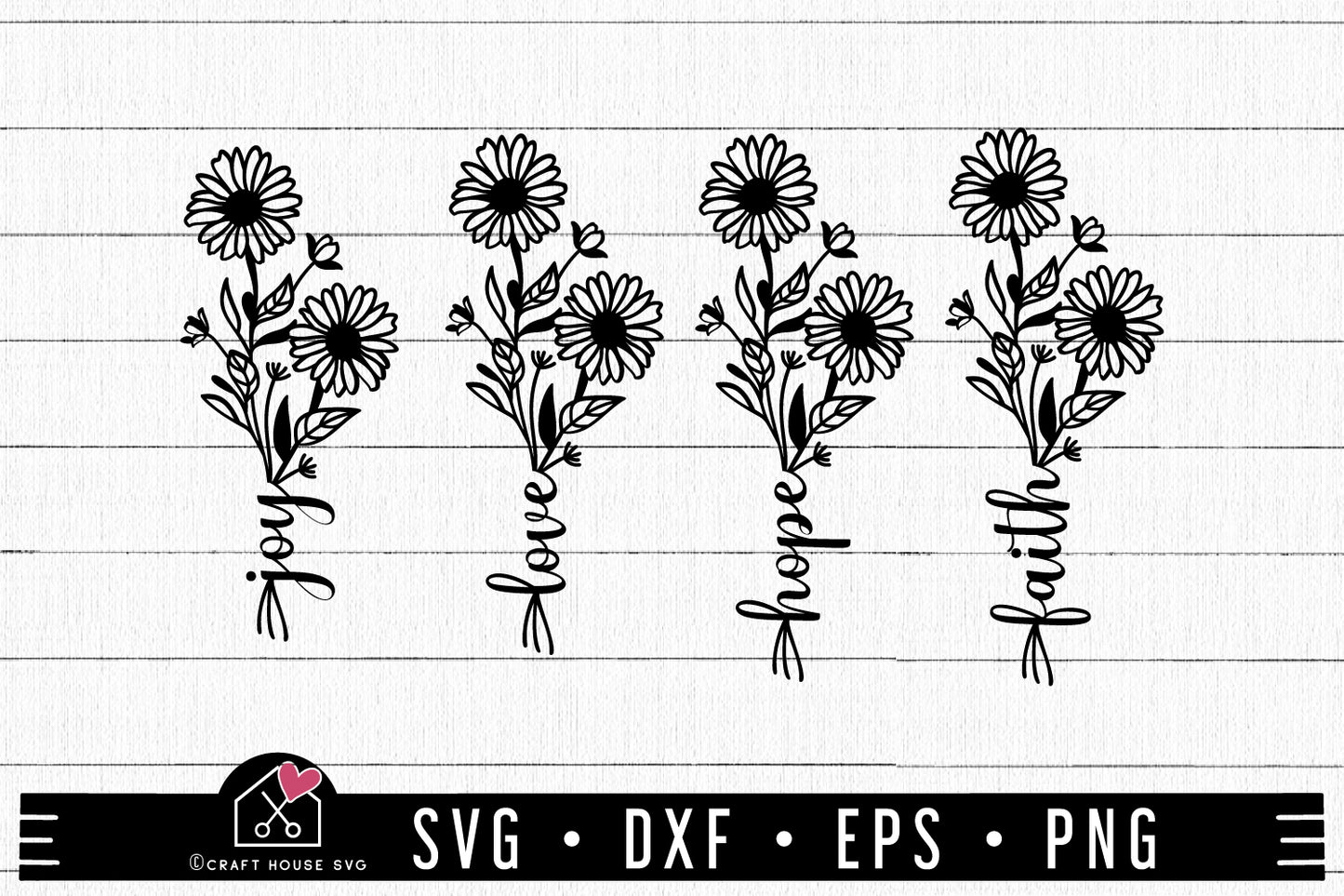FREE Joy Love Hope Faith SVG Flower Bouquet Cut Files | FB469 - Craft House SVG