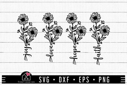 FREE Joy Love Hope Faith SVG Flower Bouquet Cut Files | FB469 - Craft House SVG