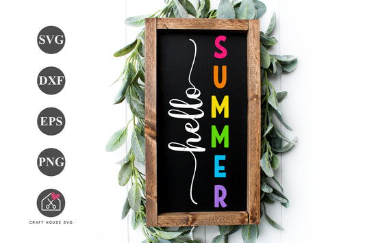 FREE Hello Summer SVG Vertical Sign Cut File | FB480 - Craft House SVG