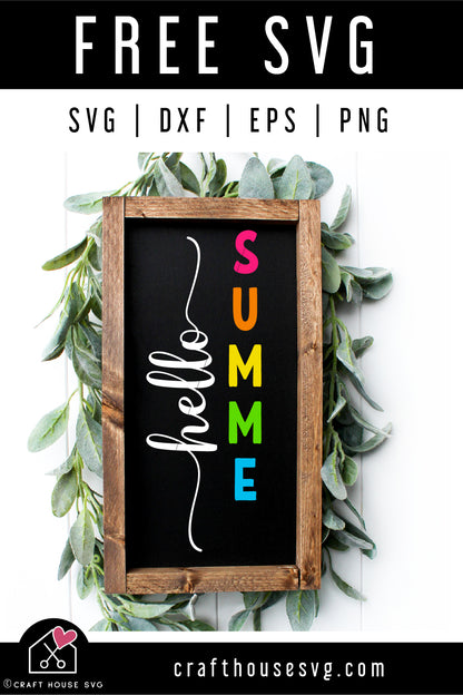 FREE Hello Summer SVG Vertical Sign Cut File | FB480 - Craft House SVG