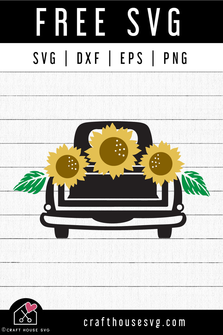 FREE Sunflower Truck SVG Summer Fall Sign Cut File | FB491