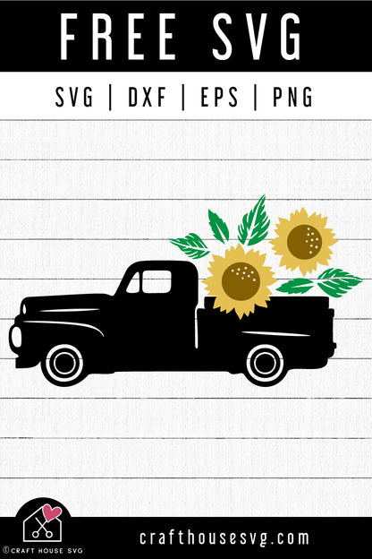 FREE Sunflower Truck SVG Summer Fall Sign Cut File | FB492 - Craft House SVG