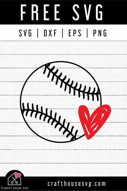 FREE Baseball Heart SVG Sketchy Heart Baseball Cut File | FB495 - Craft House SVG