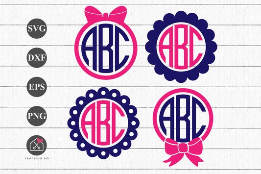 FREE Monogram Frame SVG I Circle Scalloped Bow Frame Cut File | FB499