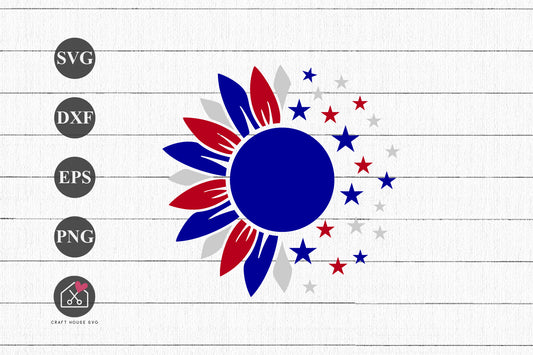 FREE Patriotic Half Sunflower SVG 4th of July Shirt Cut Files - Craft House SVG