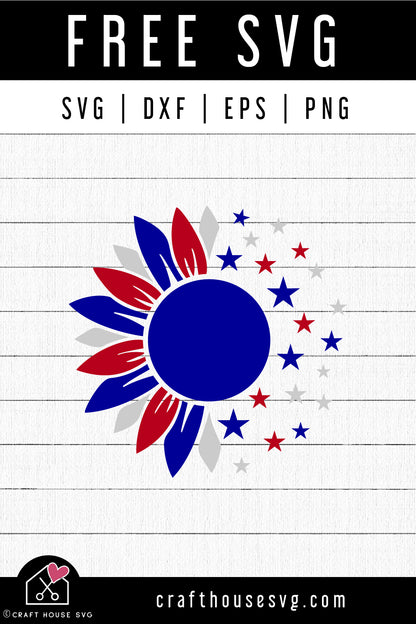 FREE Patriotic Half Sunflower SVG 4th of July Shirt Cut Files - Craft House SVG