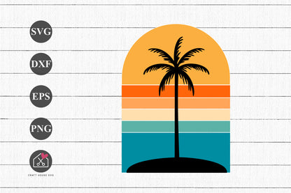 FREE Retro Sunset Palm Tree SVG Cut File