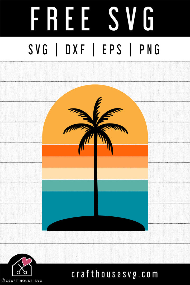 FREE Retro Sunset Palm Tree SVG Cut File