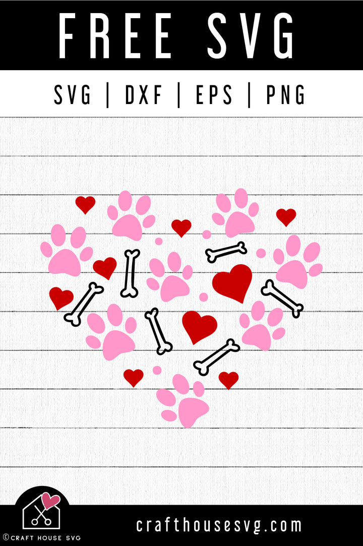 FREE Paw Heart Doodles SVG Valentine's Day Cat Dog Pet Pattern Cut Files