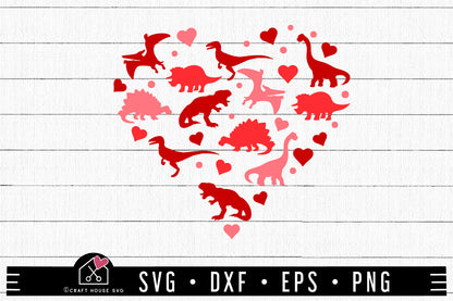 FREE Dinosaur Heart Doodles SVG Kids Valentine's Day Shirt Cut Files - Craft House SVG