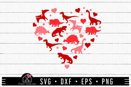 FREE Dinosaur Heart Doodles SVG Kids Valentine's Day Shirt Cut Files - Craft House SVG