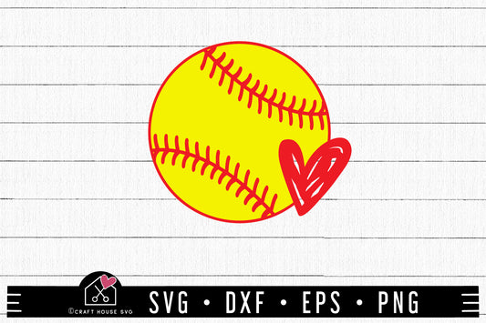 FREE Softball Sketch Heart SVG Shirt Cut Files - Craft House SVG