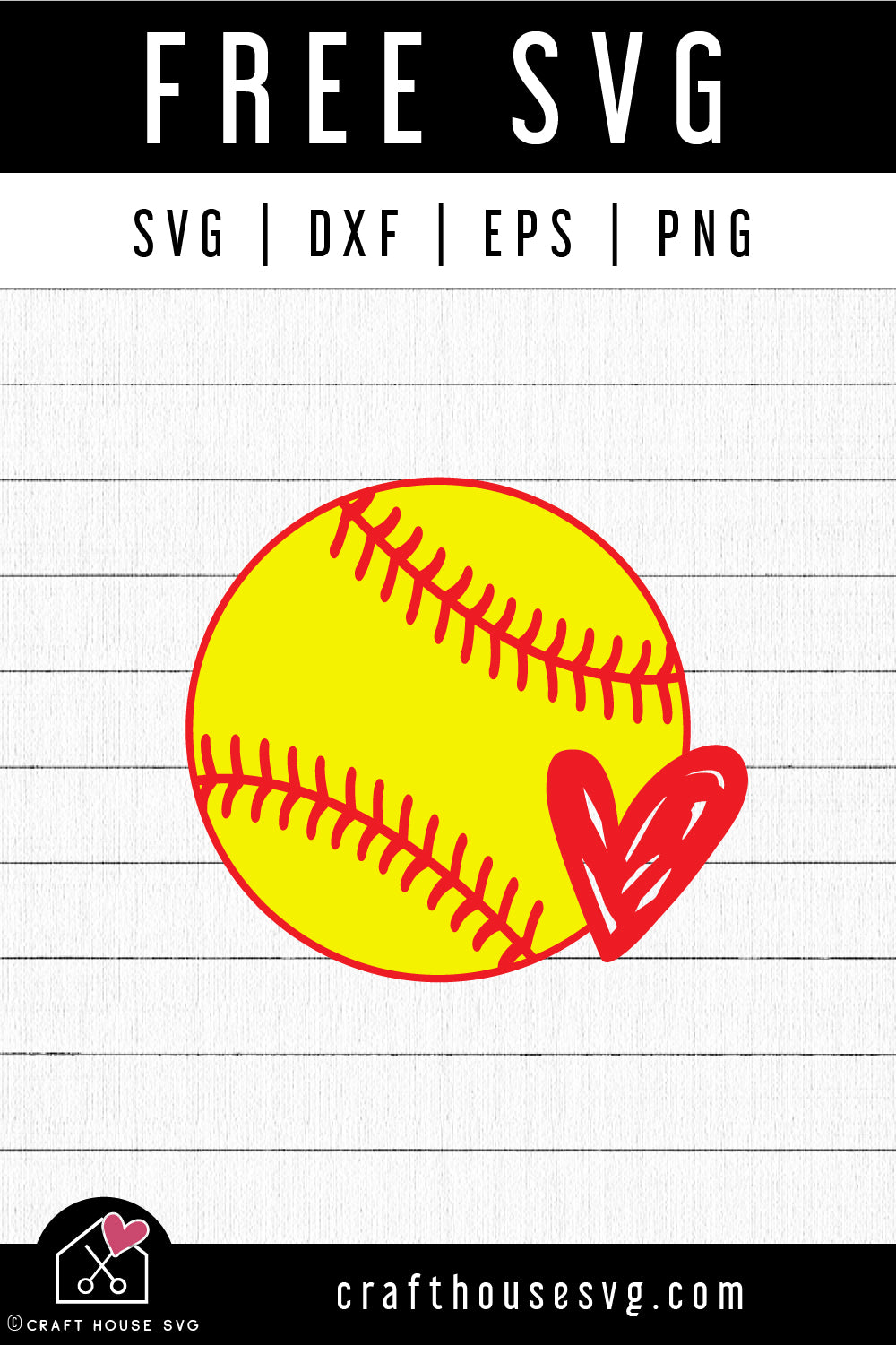 FREE Softball Sketch Heart SVG Shirt Cut Files - Craft House SVG