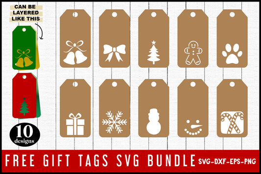 FREE Gift Tags SVG Bundle Christmas Cut Files - Craft House SVG