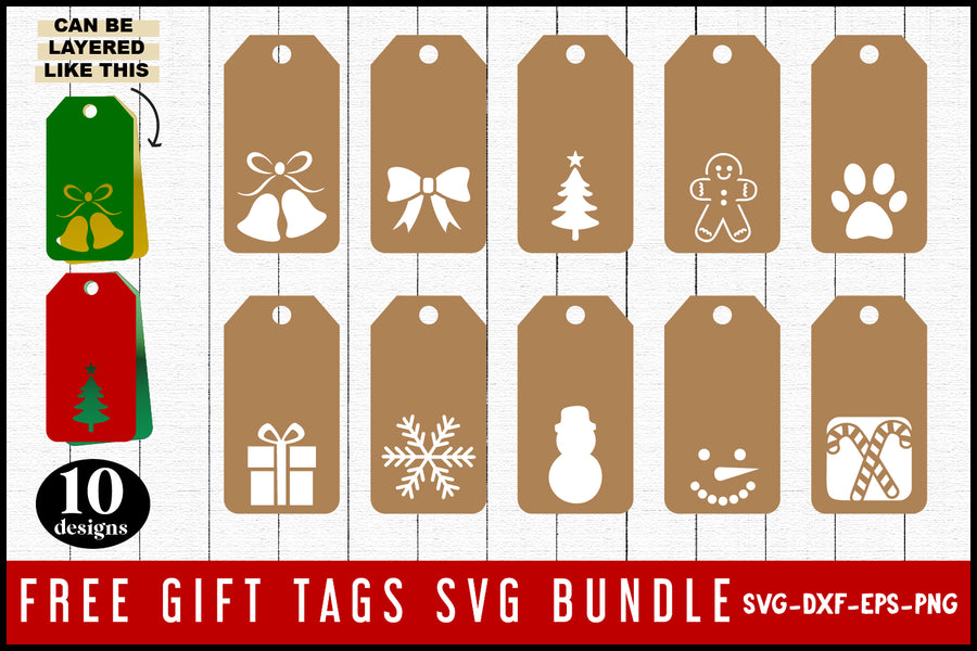 FREE Gift Tags SVG Bundle Christmas Cut Files - Craft House SVG