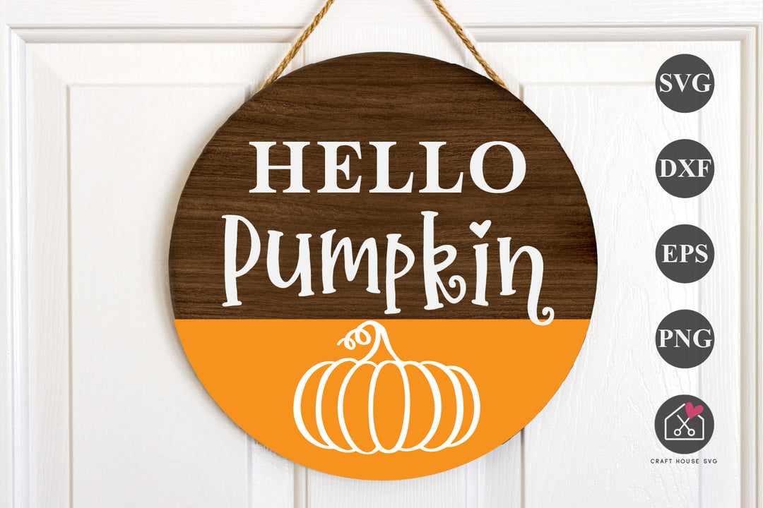 Hello Pumpkin SVG Fall, Autumn Round Sign Cut File